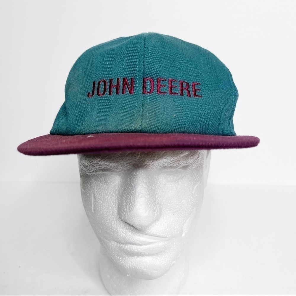 Vintage 80’s John Deer Hat Script Green Crown Blue Green Purple